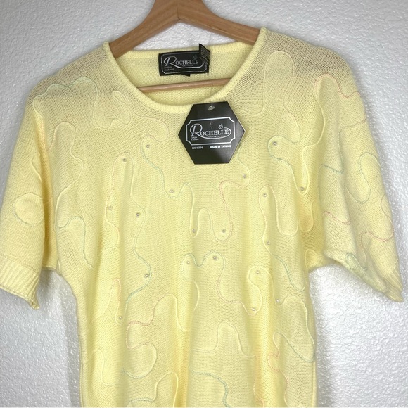 Vintage 80s Rochelle California Cottagecore Short Sleeve Sweater Small Yellow - Picture 2 of 14